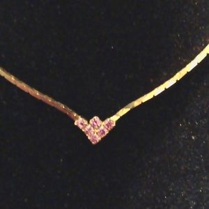 Beautiful pink rhinestone gold necklace